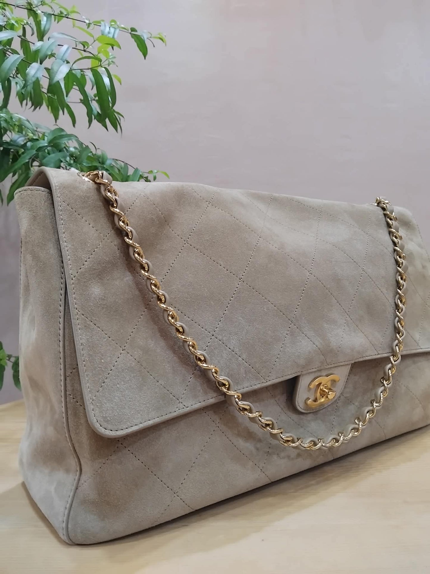 Chanel XXL Flap in Dark Beige Suede Microchipped