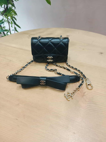 Chanel Bow Chain Belt Bag Black Lambskin Series 31