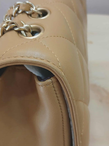 Chanel Diamond CC Chain Brown Caramel Lambskin Flap Bag Series 18