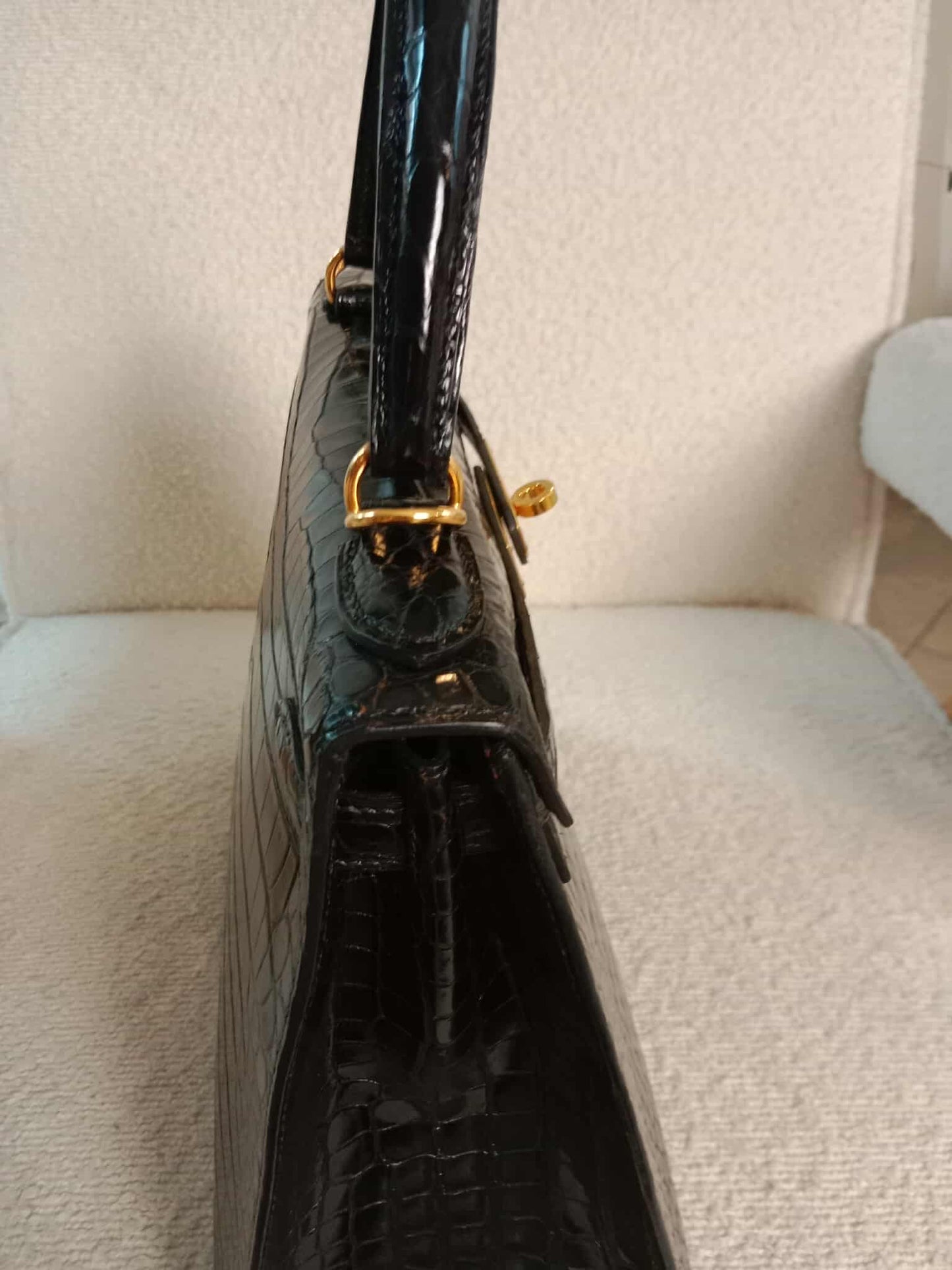 Hermes Kelly 28 Crocodile Noir Stamp S Circle 1989