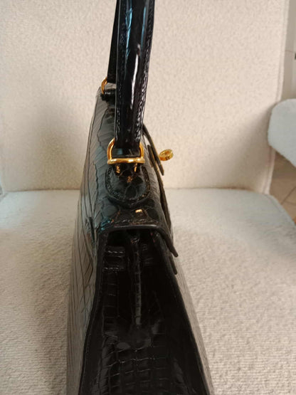 Hermes Kelly 28 Crocodile Noir Stamp S Circle 1989