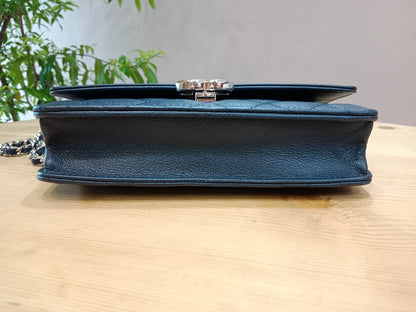 Chanel CC Box Wallet On Chain Caviar Navy Blue Series 27