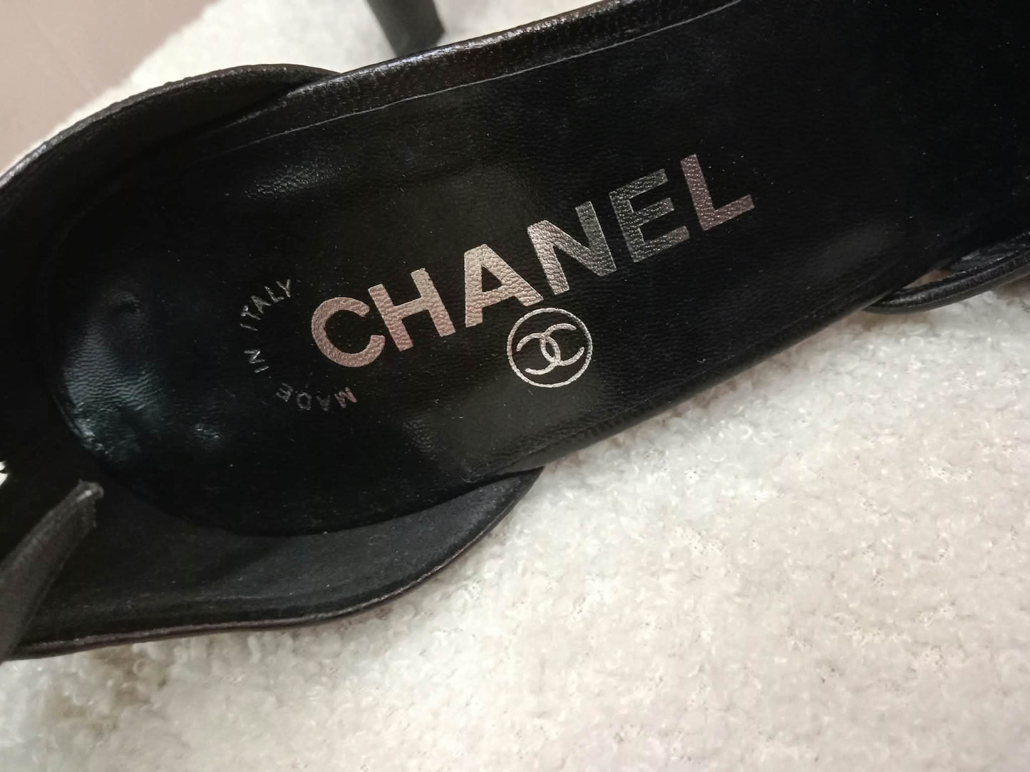 Chanel Black Leather Heels Knotted Toe Design and Draped Ankle Cuff Black Size 38