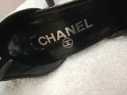 Chanel Black Leather Heels Knotted Toe Design and Draped Ankle Cuff Black Size 38