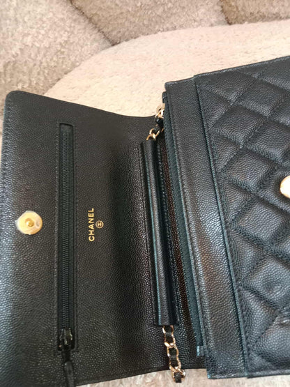 Chanel Classic Wallet on Chain Black Caviar Microchipped