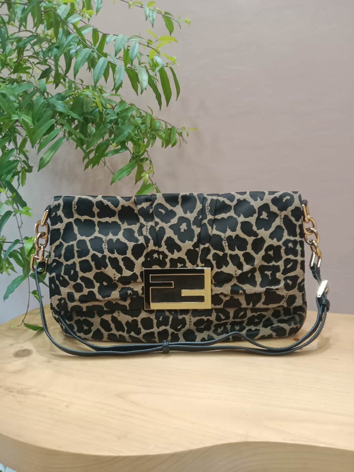 Fendi Mia Flap Bag Leopard Print Shoulder Bag