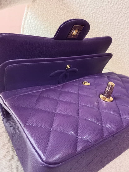 Chanel Metiers D'Art 2022 Timeless Classic Quilted Double Flap Small Caviar Microchipped Purple