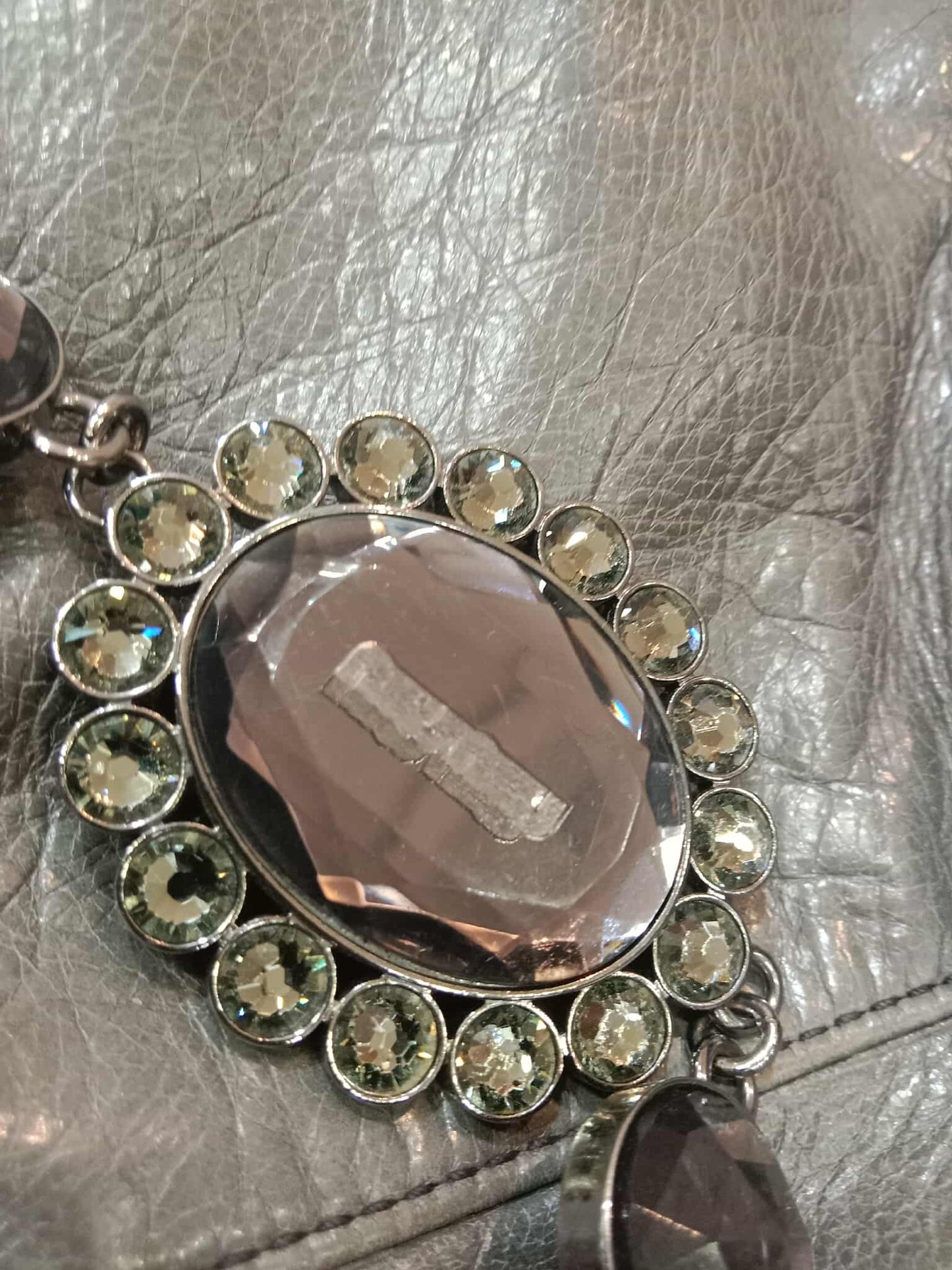 Miu Miu Leather Tote Bag Grey with Crystal Embellished Strap