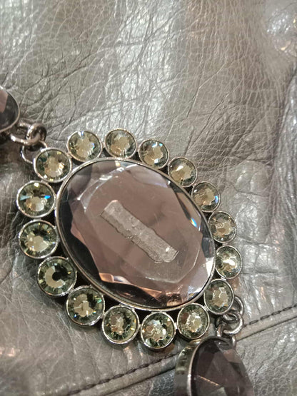 Miu Miu Leather Tote Bag Grey with Crystal Embellished Strap