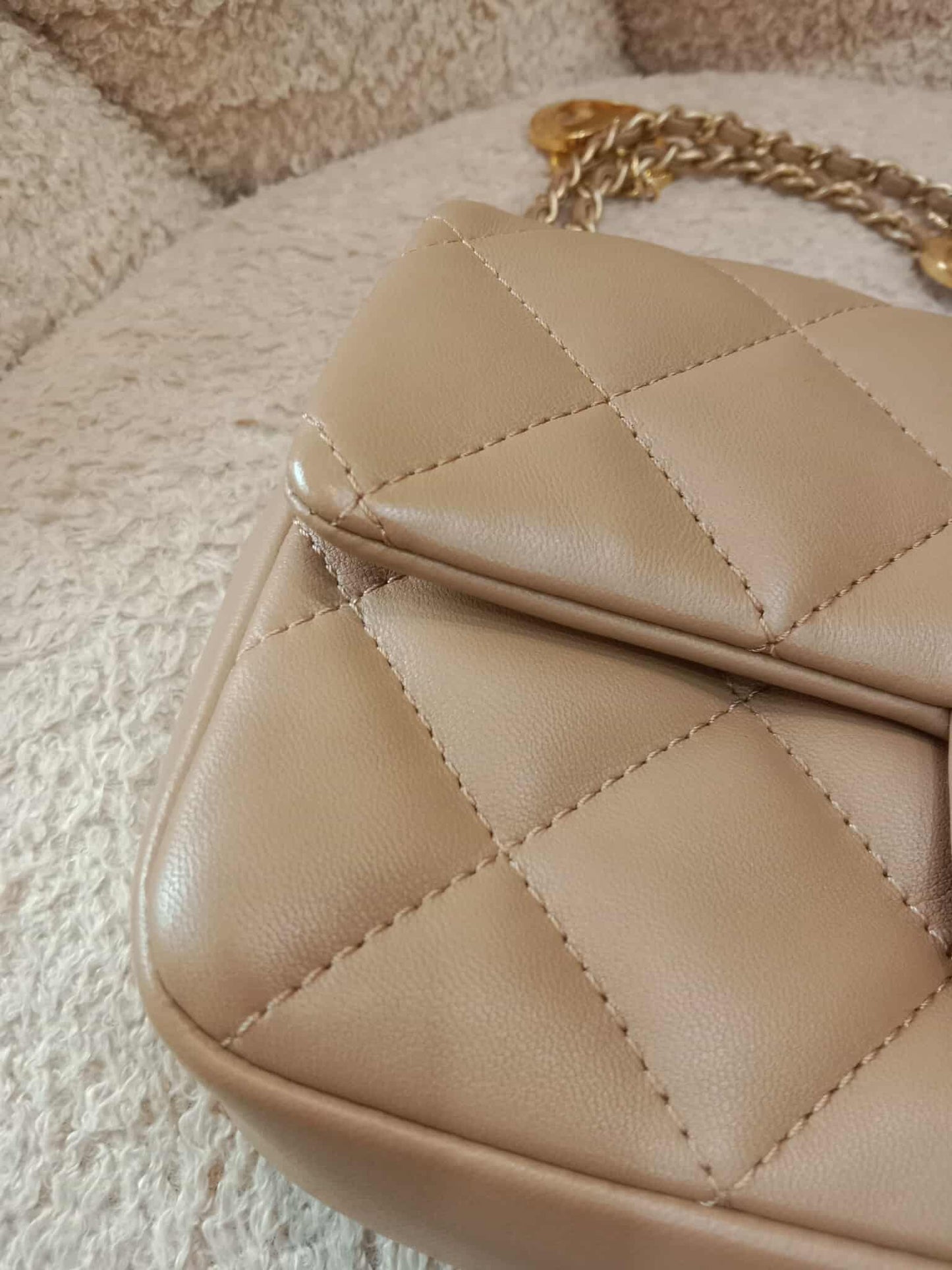 Chanel Seasonal Flap Heart Charms Beige Microchipped