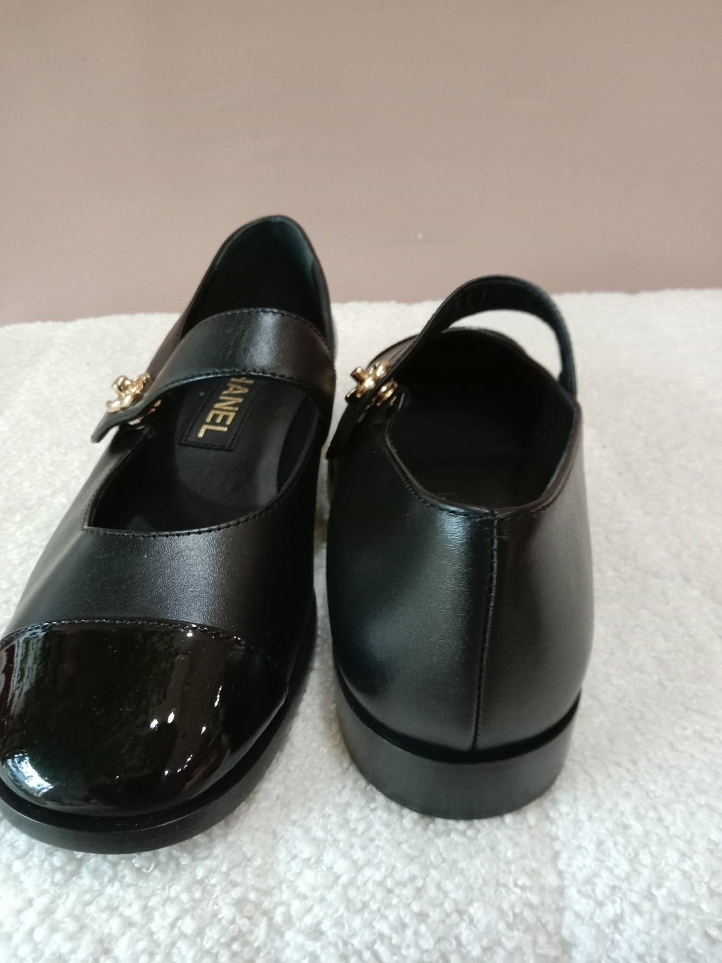 Chanel Mary Jane CC Clasp Flats Black Size 36.5