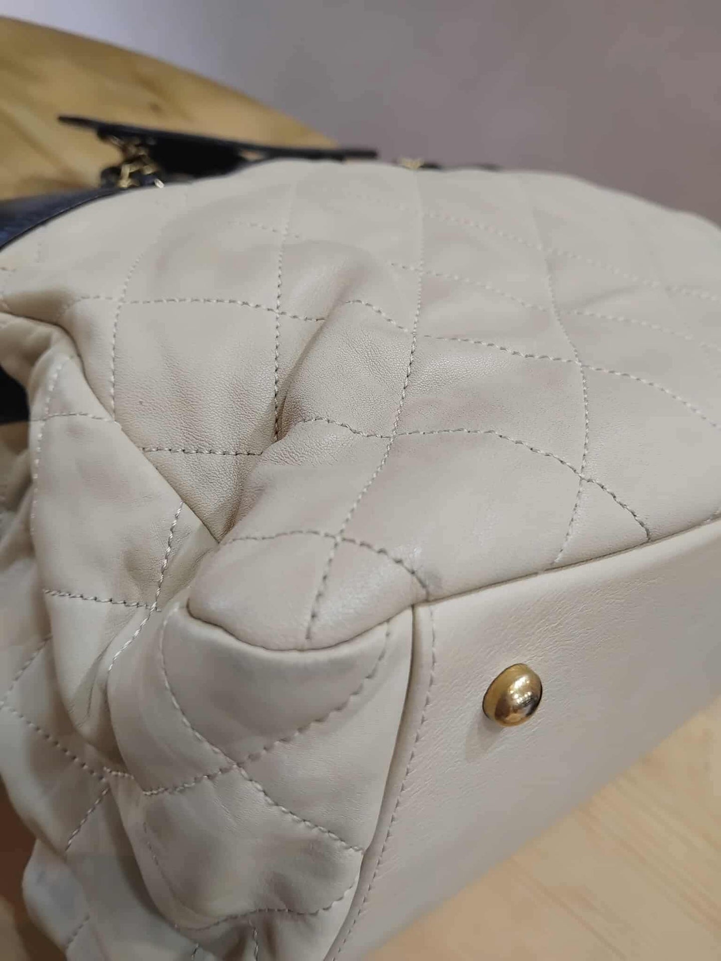 Chanel Mix Shopping Tote Bag Quilted Beige/Black Series 16