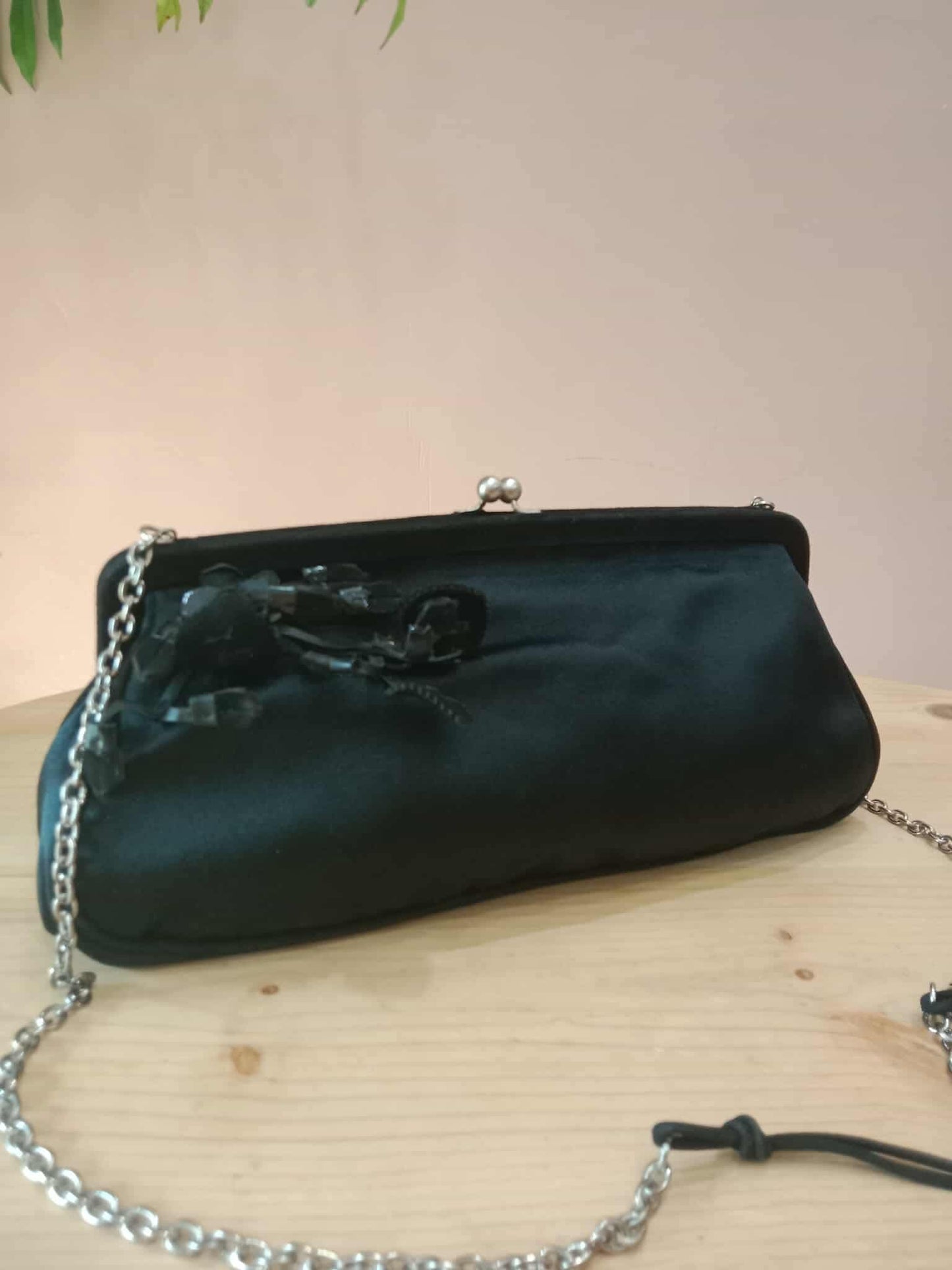Prada Black Satin Raso Chic Kisslock Eastwest Bag