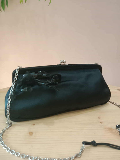 Prada Black Satin Raso Chic Kisslock Eastwest Bag