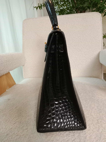 Hermes Kelly 35 Crocodile Noir Stamp G Circle 1977