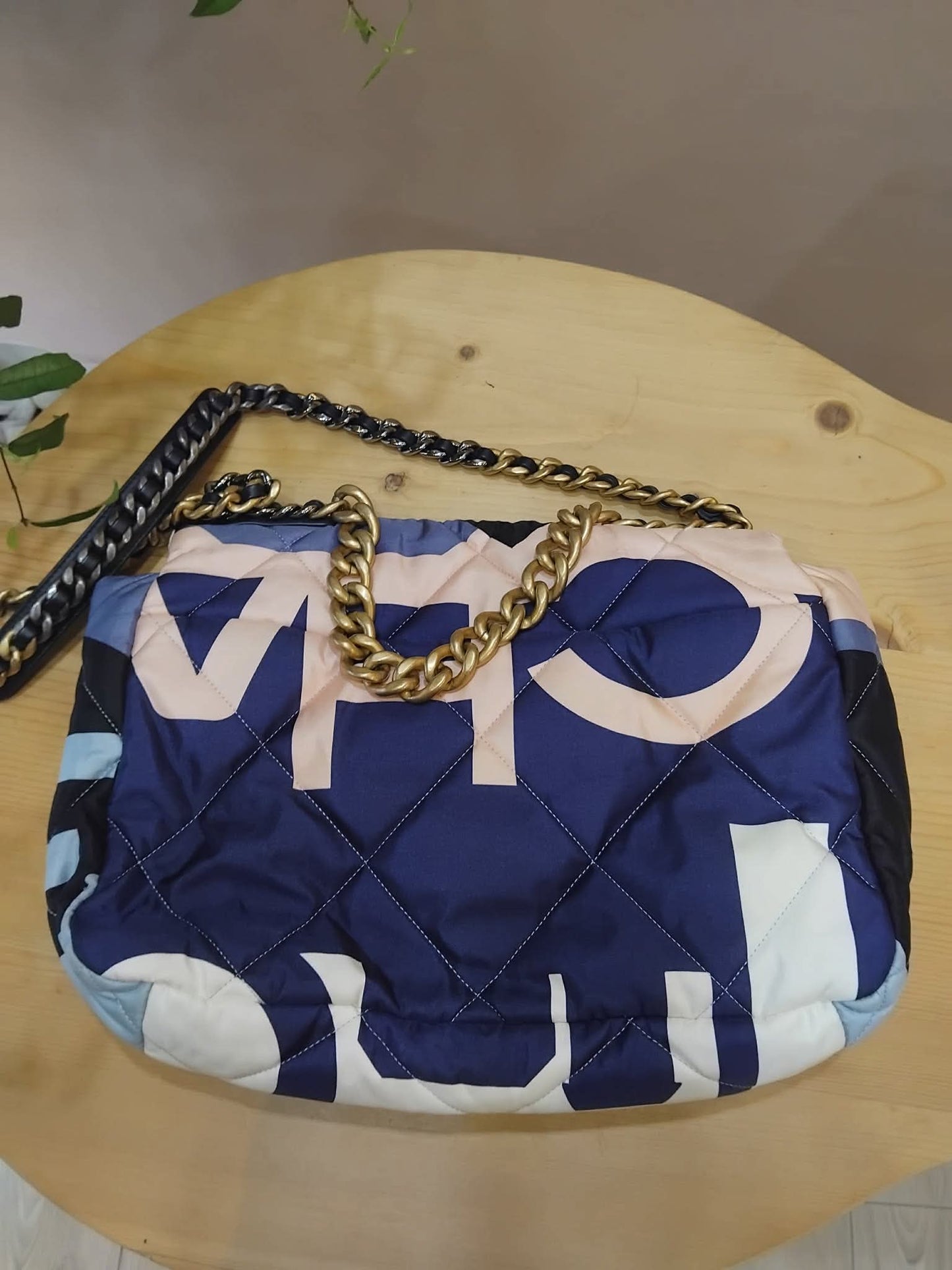 Chanel 19 Printed Silk Blue-Toned Quilted Maxi Flap Bag Series 30