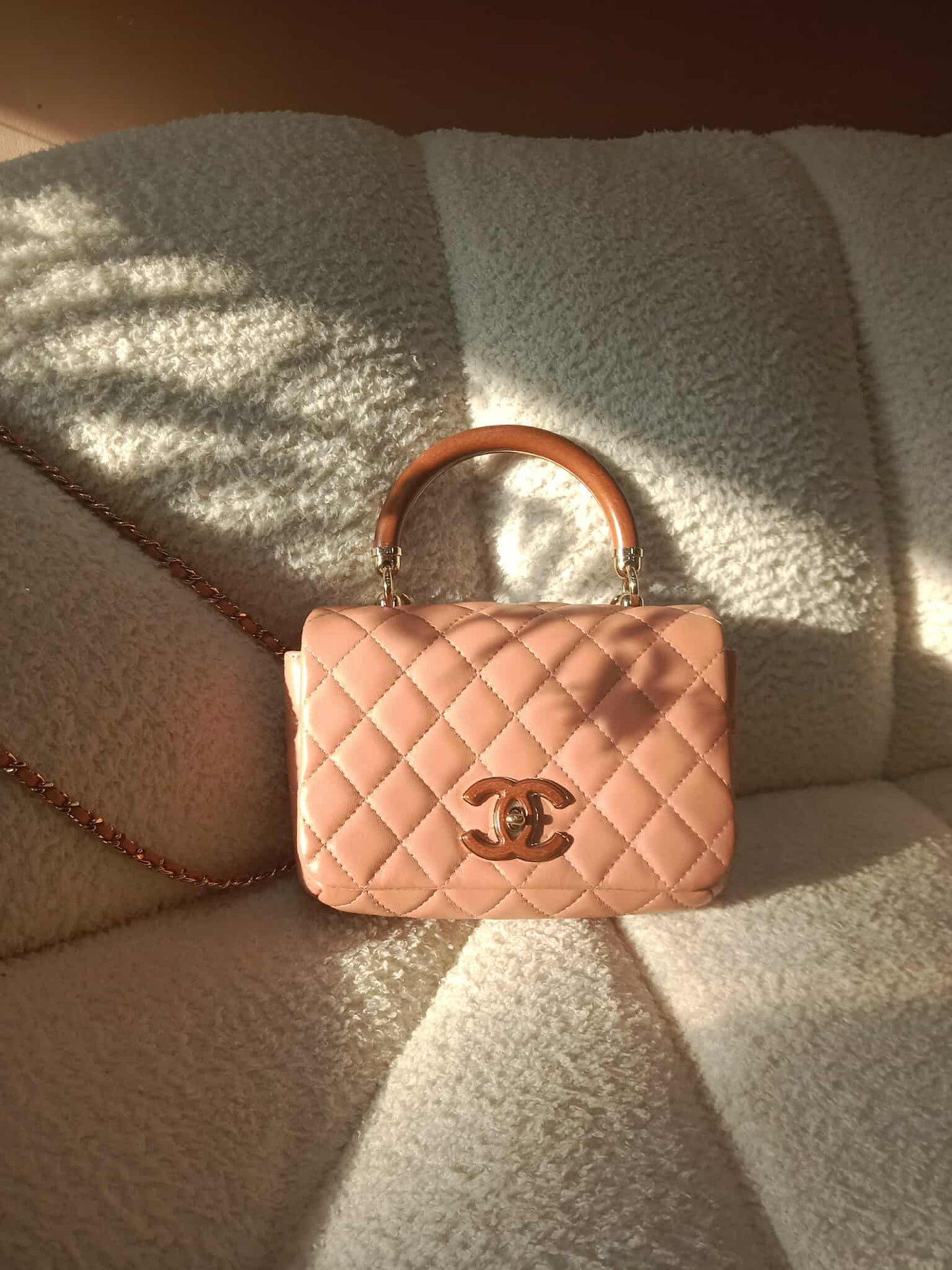 Chanel Mini Seasonal Wood Top Handle Flap Bag Peach Series 26