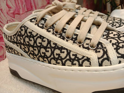 Gucci GG Monogram Platform Sneakers Ivory/Black Size 35.5