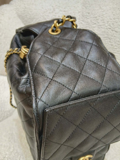 Chanel 25 Black Caviar Microchipped Fullset