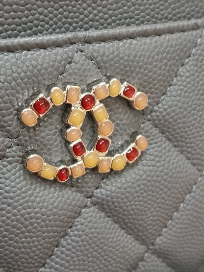 Chanel Quilted Caviar Crystal CC Zipped Coin Purse Dark Grey Diamond Quilted Multicolored Crystal Embellished CC Logo Microchipped