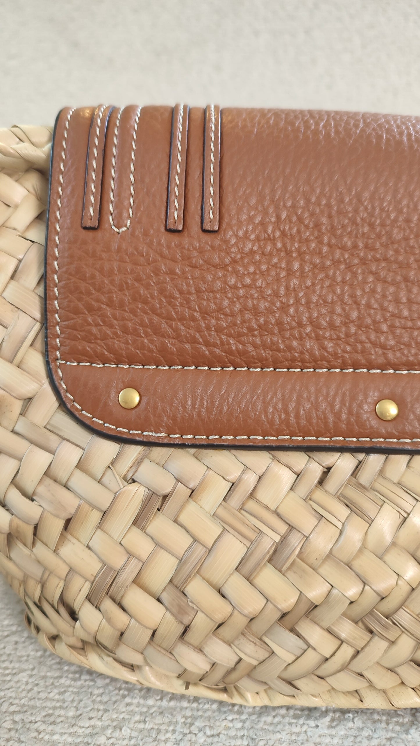 Chloe Marcie Small Raffia Basket Brown Bag