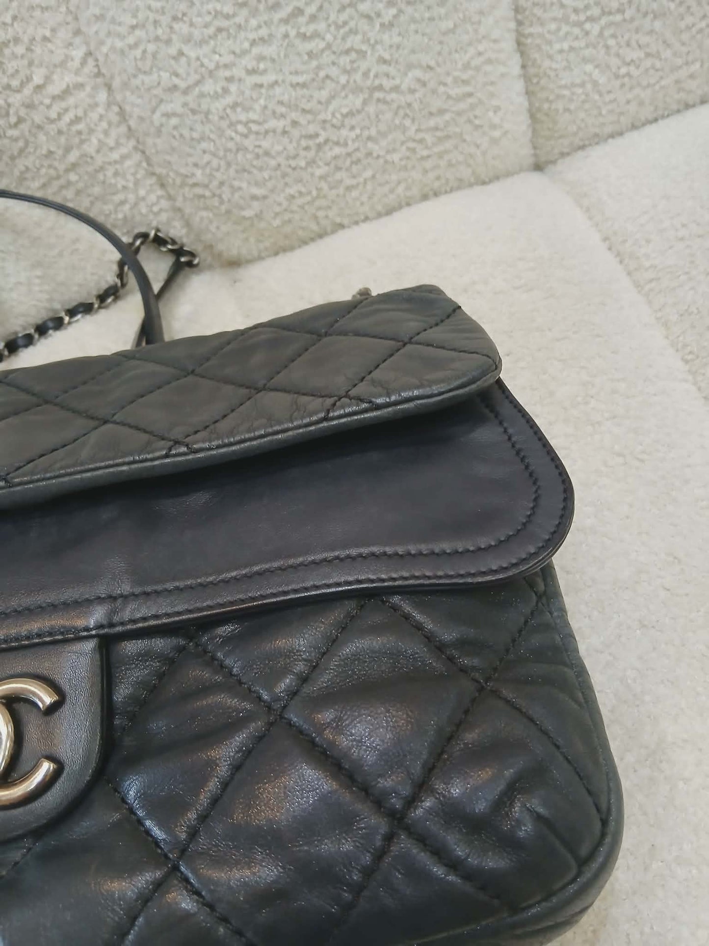 Chanel Square Double Flap Lambskin Dark Gray Series 15