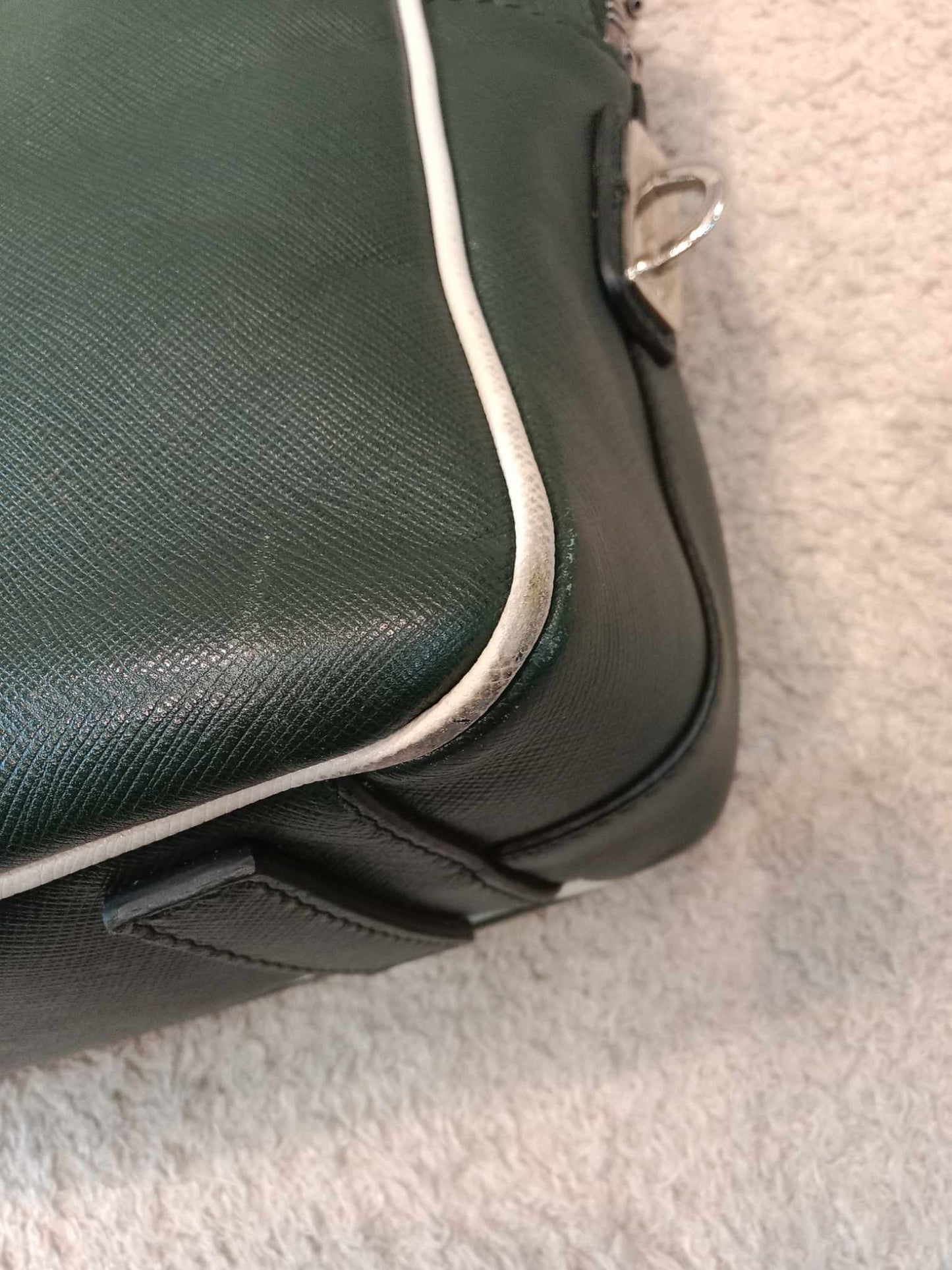 Prada Dark Green Leather Classic Laptop Bag