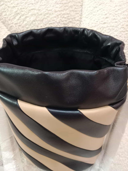 Saint Laurent Alix Stripes Quilted Leather Bucket Bag Bicolor Beige/Black