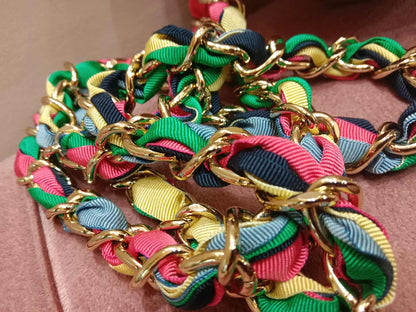 Chanel 21P Round Clutch Lambskin with Multicolor Ribbon-Woven Chain Strap Caramel Series 30