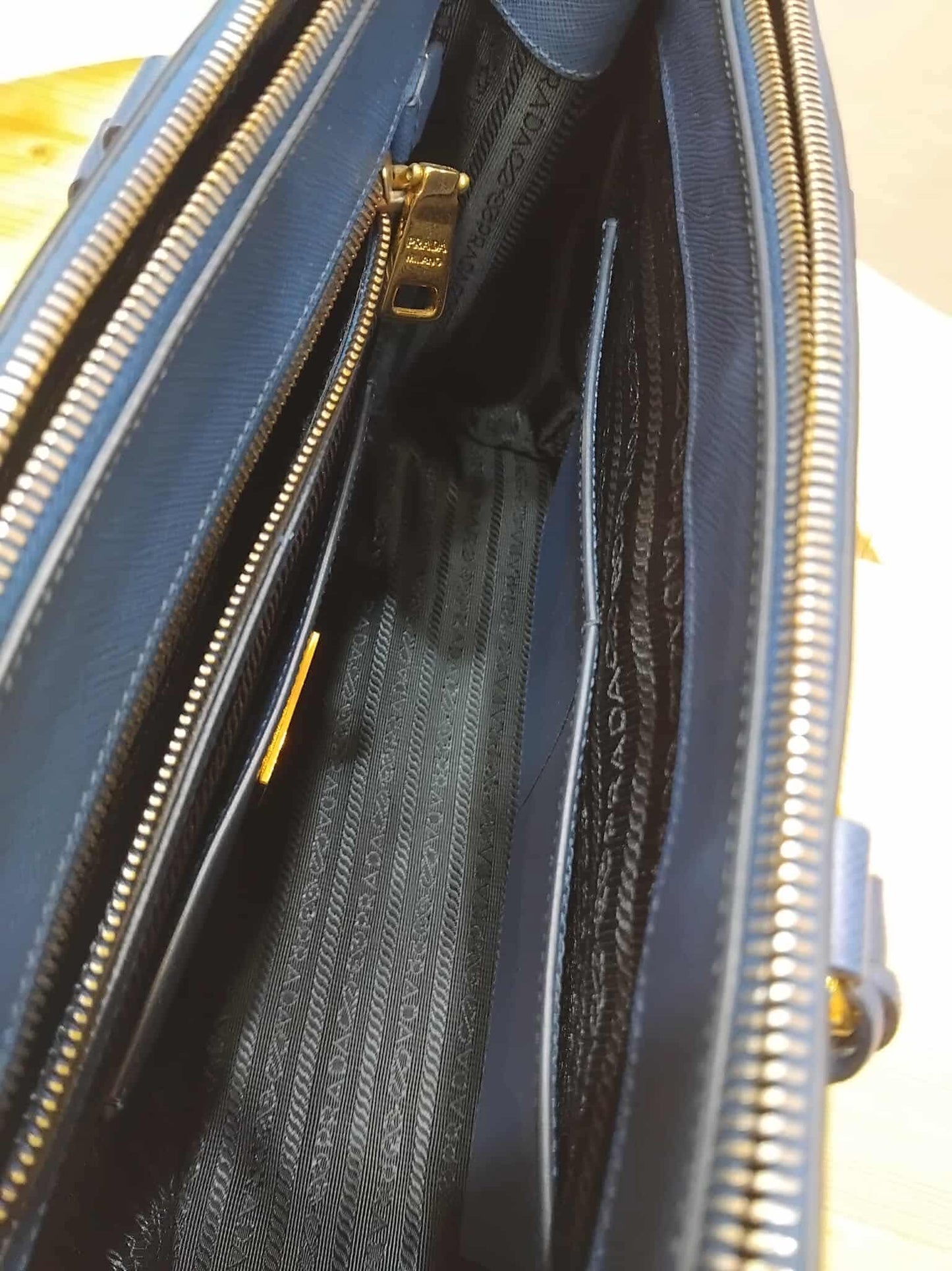 Prada Saffiano Lux Double Zip Tote Bag Blue GHW (208)