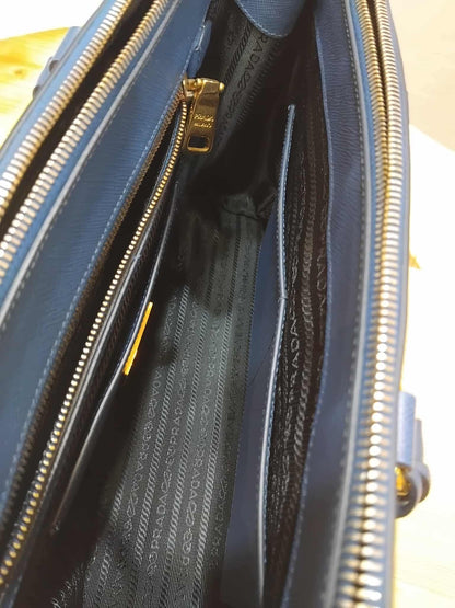 Prada Saffiano Lux Double Zip Tote Bag Blue GHW (208)