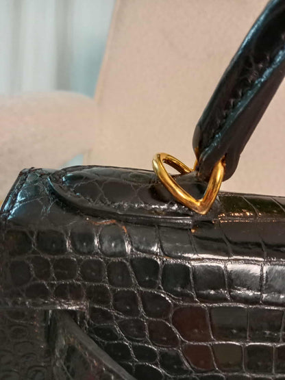 Hermes Kelly 28 Crocodile Noir Stamp S Circle 1989