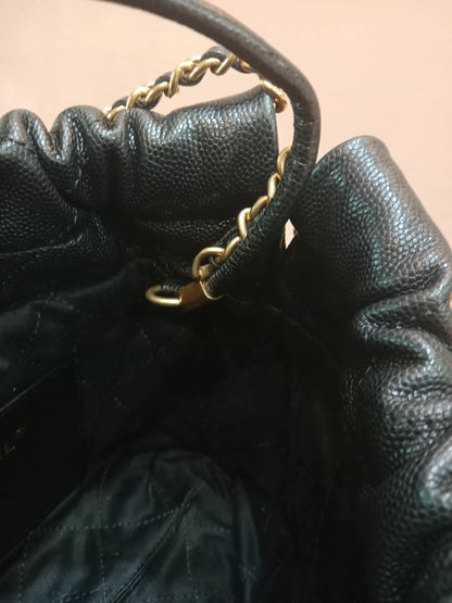 Chanel 22 Shiny Caviar Black Monochrome Mini Microchipped