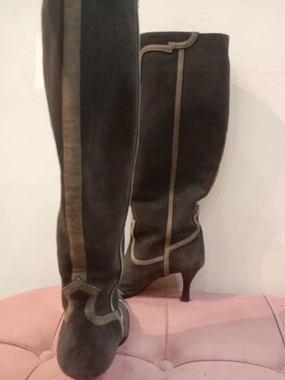 Hermes Knee-High Boots Suede Chocolate Brown Size 37