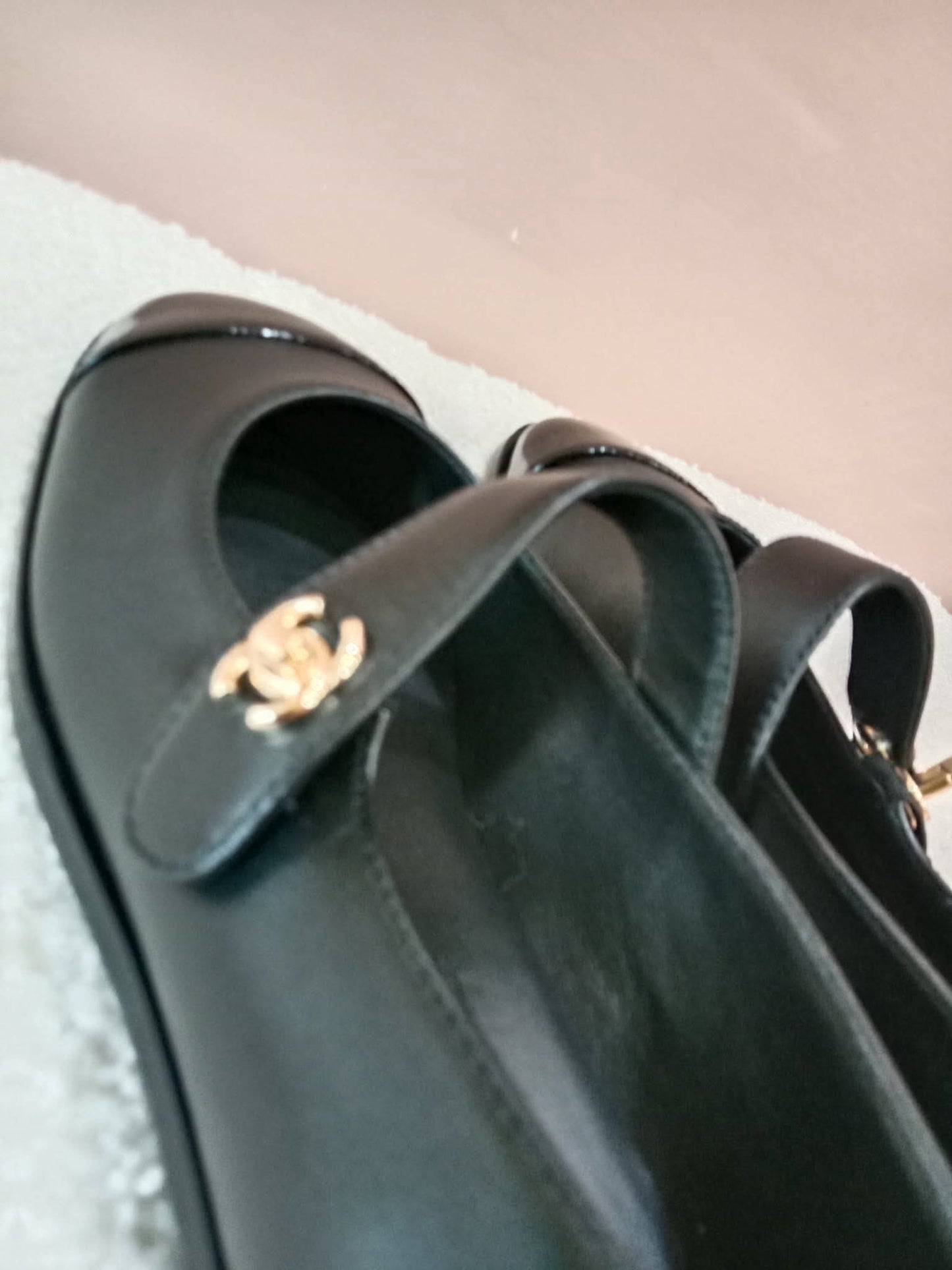 Chanel Mary Jane CC Clasp Flats Black Size 36.5