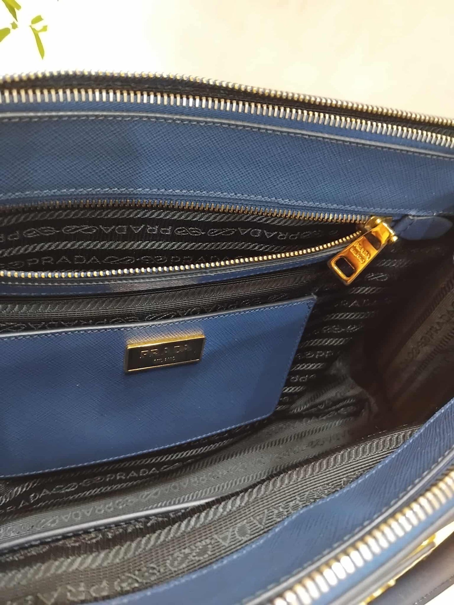Prada Saffiano Lux Double Zip Tote Bag Blue GHW (208)