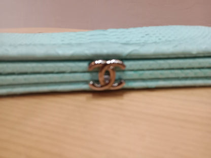 Chanel Mint Green Python Leather Clutch With a Silver-Toned Kiss-Lock Closure Series 15