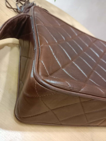 Chanel Shoulder Bag Embossed CC Logo Vintage Chocolate Brown