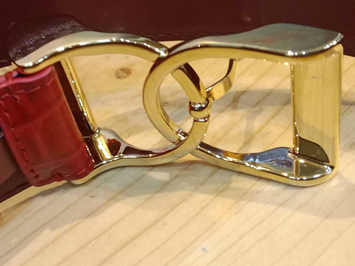 Chanel Crocodile Embossed Calfskin & Metal Belt Dark Red Brandnew