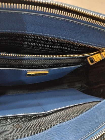 Prada Saffiano Lux Double Zip Tote Bag Blue GHW (208)