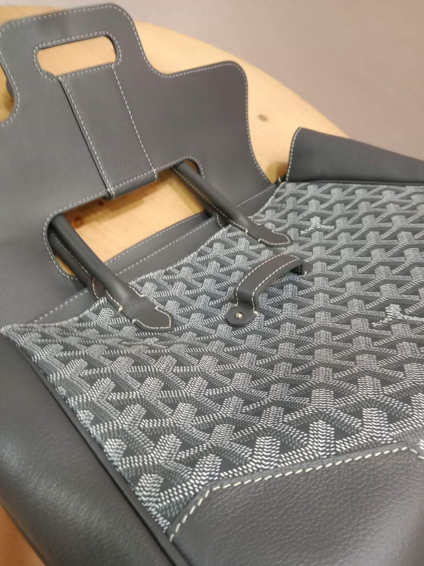 Goyard Saigon Tote Bag Goyardine Canvas with Structured Leather Trim Gris MM