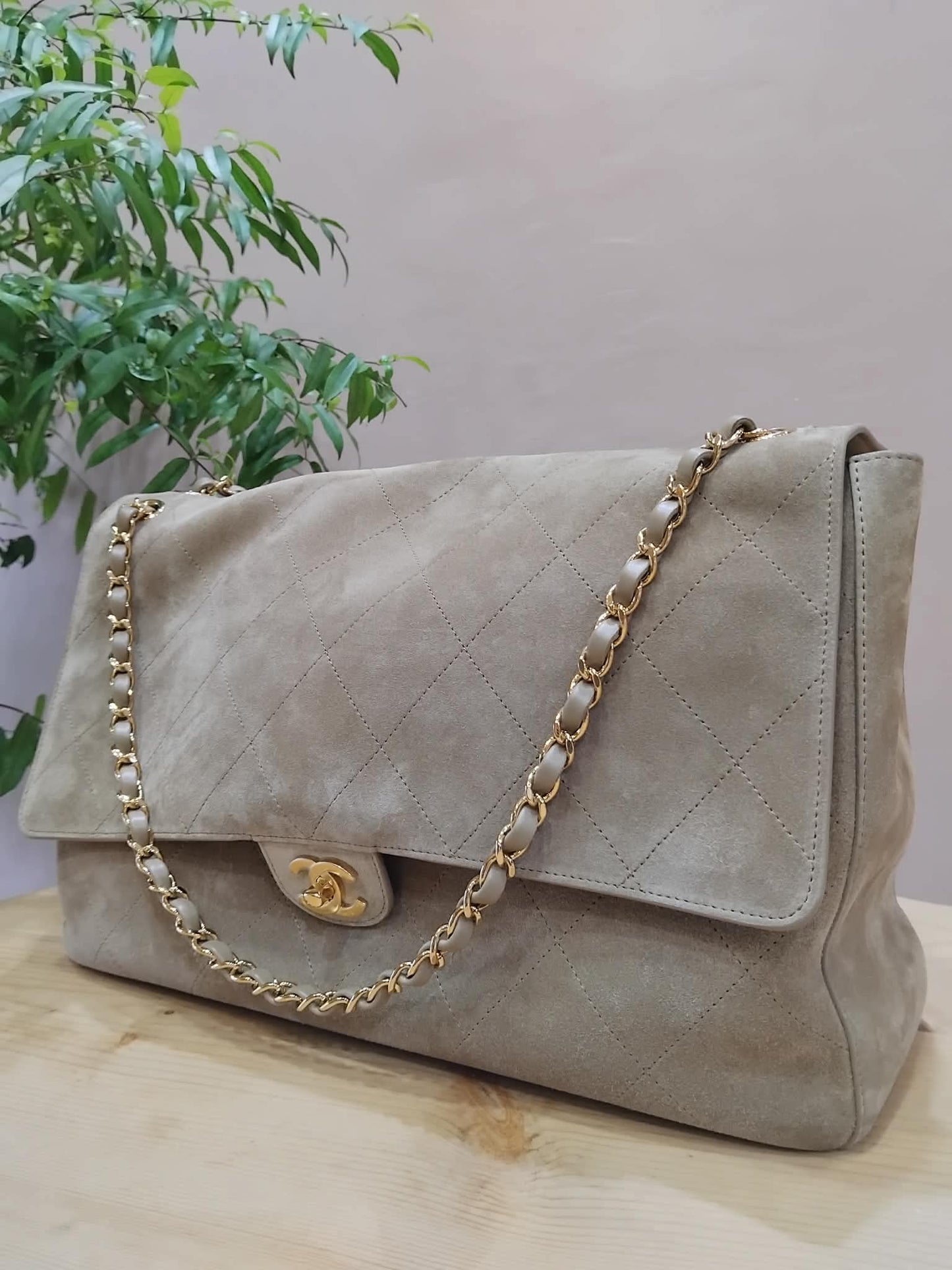 Chanel XXL Flap in Dark Beige Suede Microchipped