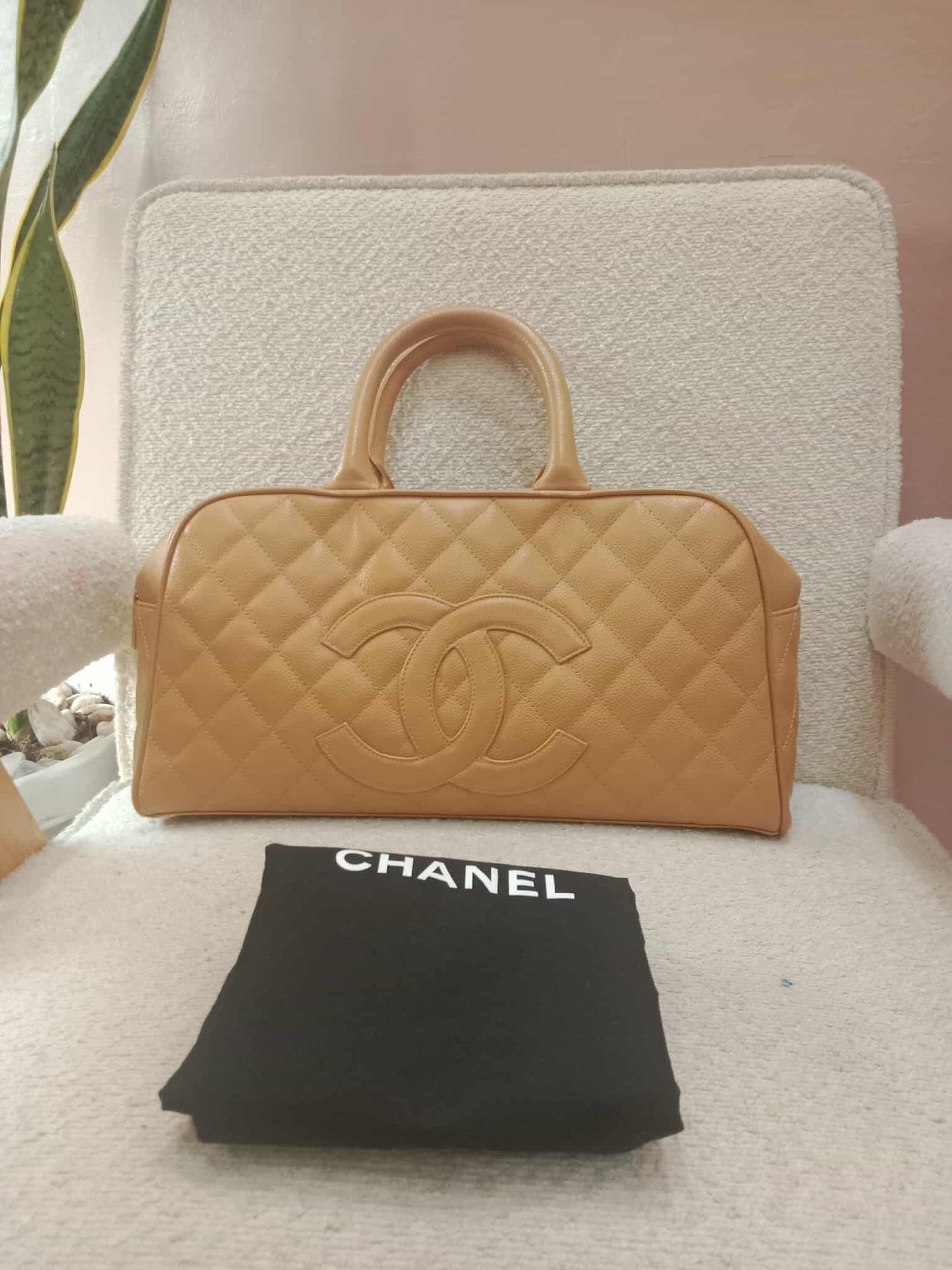 Chanel Bowling Bag Beige Caviar Series 9