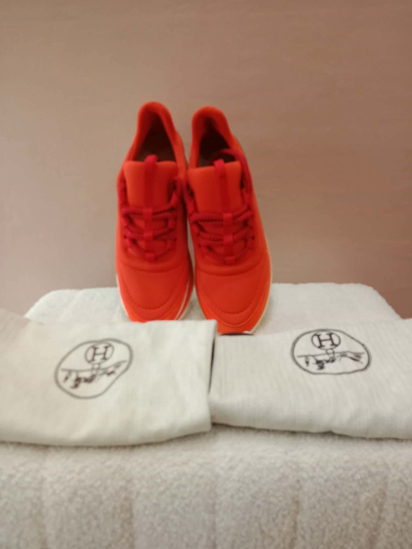 Hermes Miles Neoprene/Suede Sneakers Red Size 38