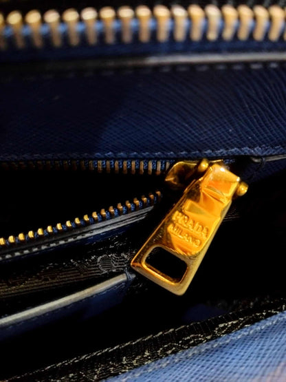 Prada Saffiano Lux Double Zip Tote Bag Blue GHW (208)