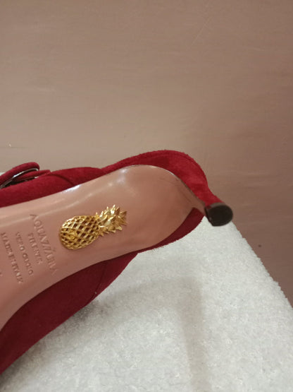 Aquazzura Blossom Suede Pointed Toe Mules Red Size 35.5