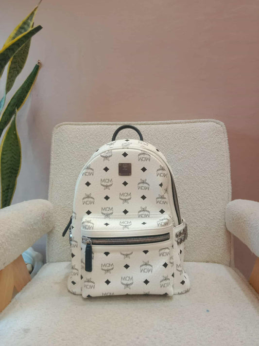 MCM Stark Side Studs Backpack Black and White