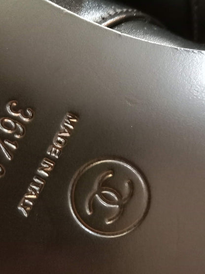 Chanel Mary Jane CC Clasp Flats Black Size 36.5