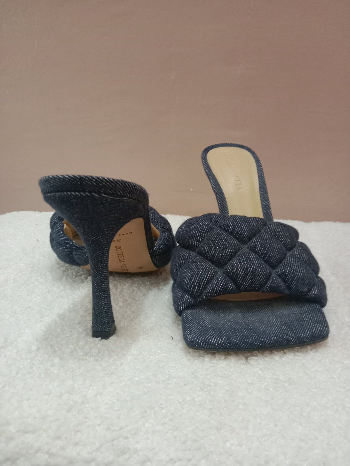Bottega Veneta Indigo Denim Matelasse Padded Mule Sandals Size 36