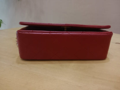 Chanel Red Matelasse Lambskin Chain Flap Shoulder Bag Series 1